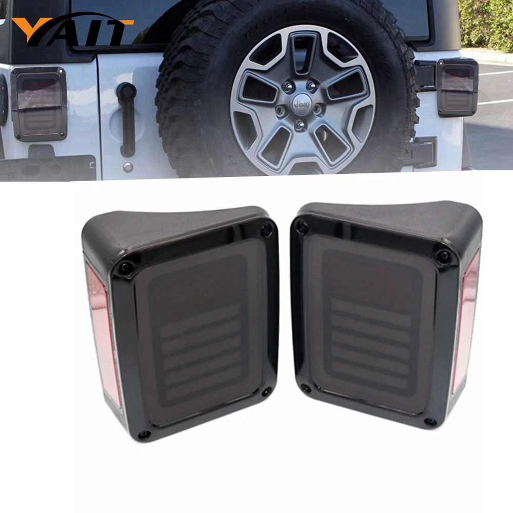 2x Smoked LED Tail Lights for 2007-2017 Jeep Wrangler Tail Lamp Brake Reverse Light Rear Back Up Turn Singal Lamp Daytime Running Lights DRL