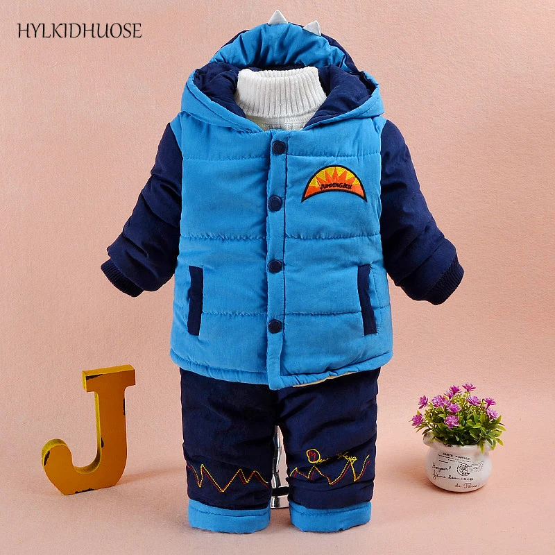 

HYLKIDHUOSE 2017 Baby Boys Winter Clothes Suits Infant/Newborn Warm Suits Thick Hooded Carttoon Coats+Pants Children Kids Suits