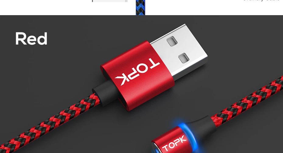 TOPK AM33 Micro USB Магнитный кабель с нейлоновой оплеткой кабели для мобильных телефонов для Micro USB порта Microusb светодиодный магнитный кабель для зарядки