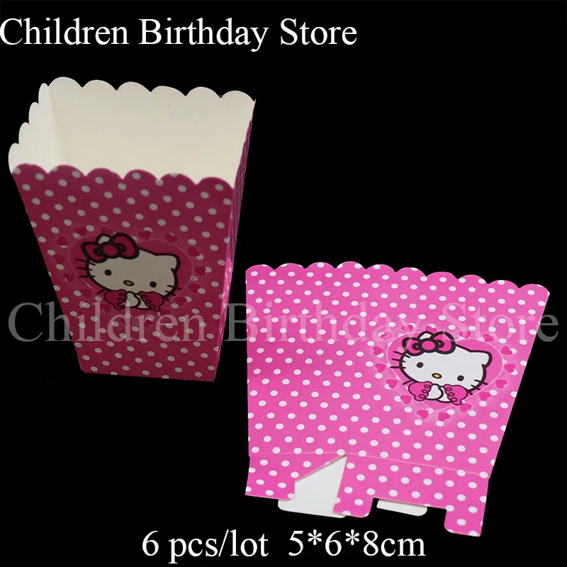 

6pcs/lot Hello Kitty popcorn boxes Hello Kitty theme birthday party decorations baby shower Hello Kitty popcorn case