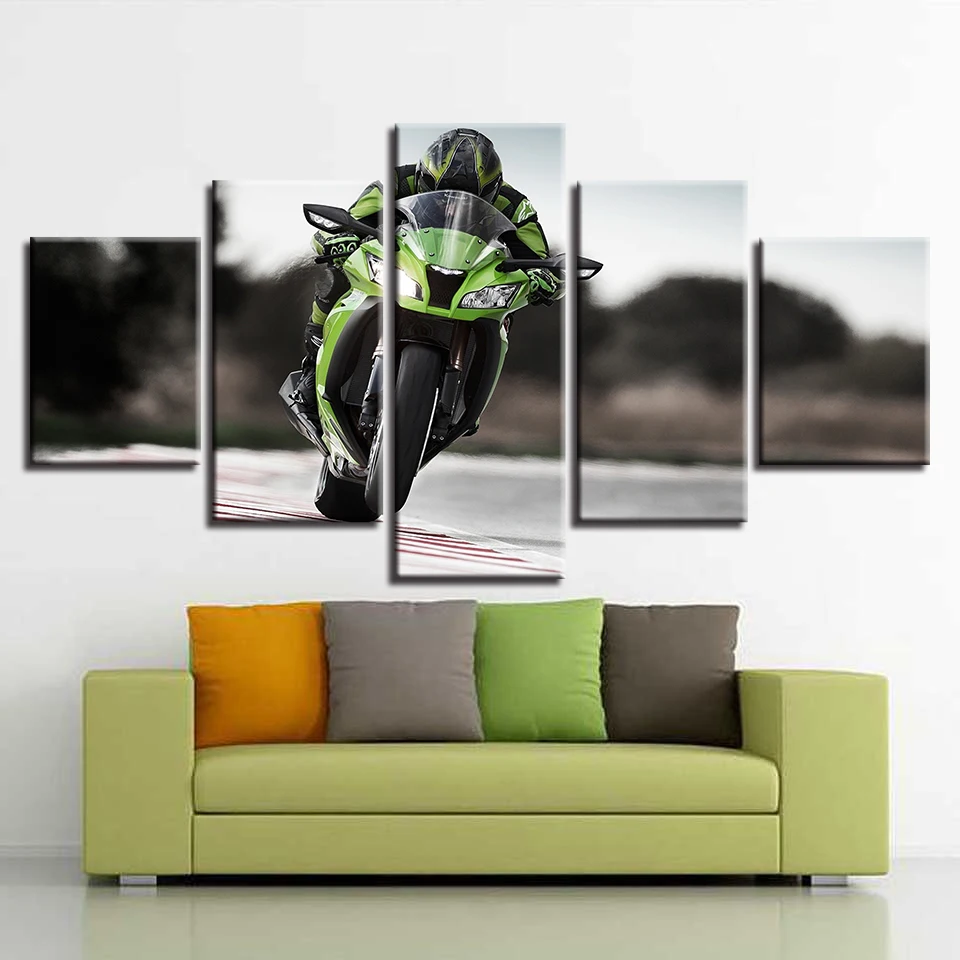 

Painting Wall Art Prints Home Decoration Large 5 Panel Motorcycle Fashion Canvas Modular Pictures For Living Room Framed