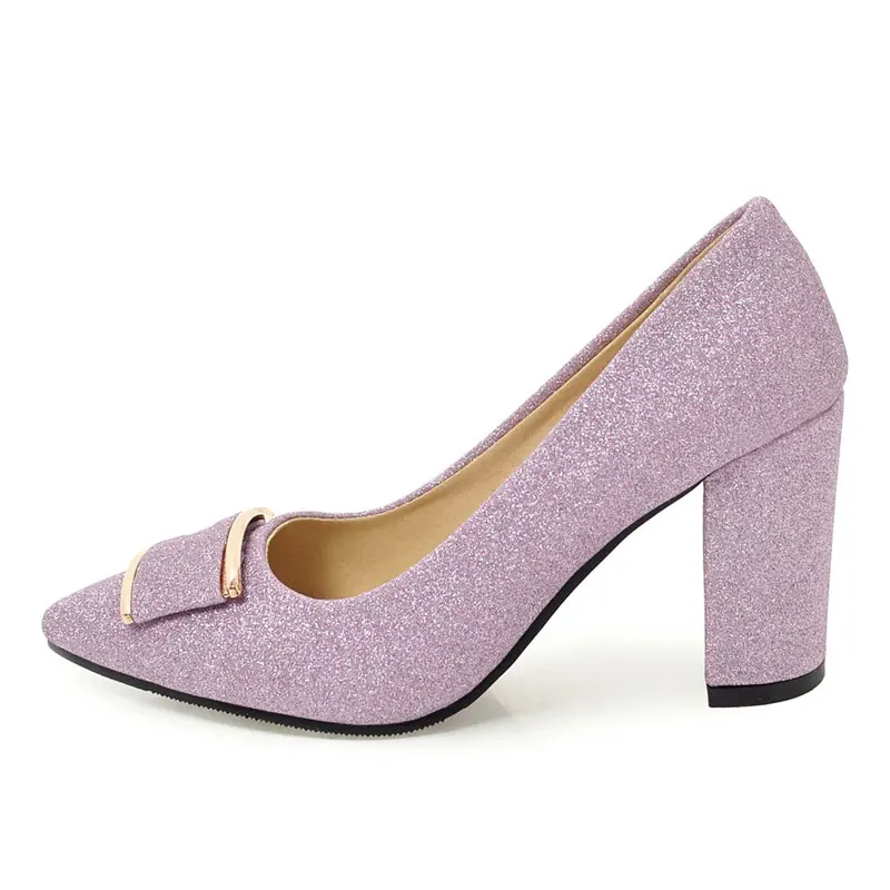 Fanyuan/Женская обувь на высоком каблуке; пикантные блестящие женские туфли-лодочки; Серебристые туфли на высоком каблуке с острым носком; шикарная фиолетовая женская обувь