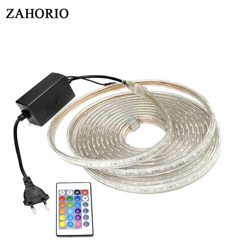 AC 220V цветных (RGB) светодиодных лент 5050 Водонепроницаемый 1 м 3 5 10 15 красный зеленый