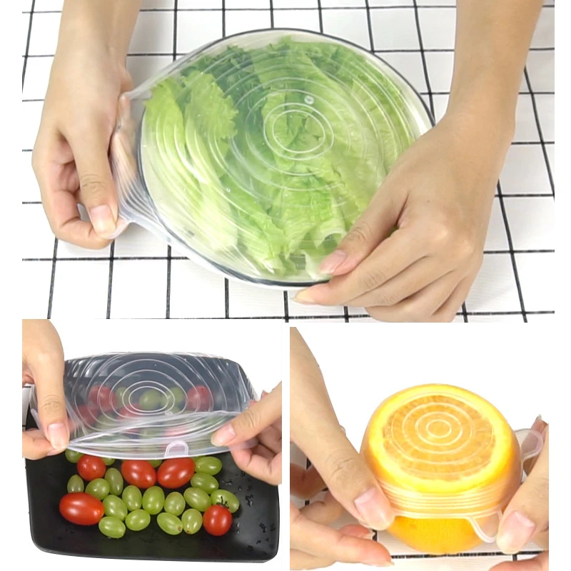 Многоразовые силиконовые крышки контейнера для пищевых продуктов сохраняют