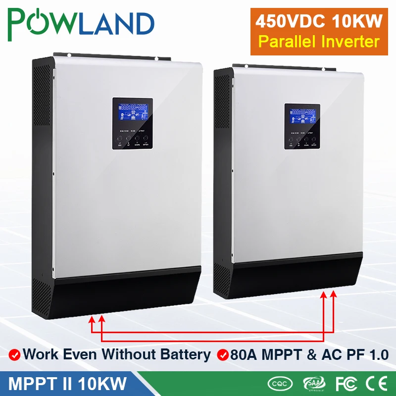 

10KW 450Vdc MPPT Solar Inverter Pure Sine Wave 80A MPPT Parallel Inverter 48V 230V Hybrid off grid Inverter charger