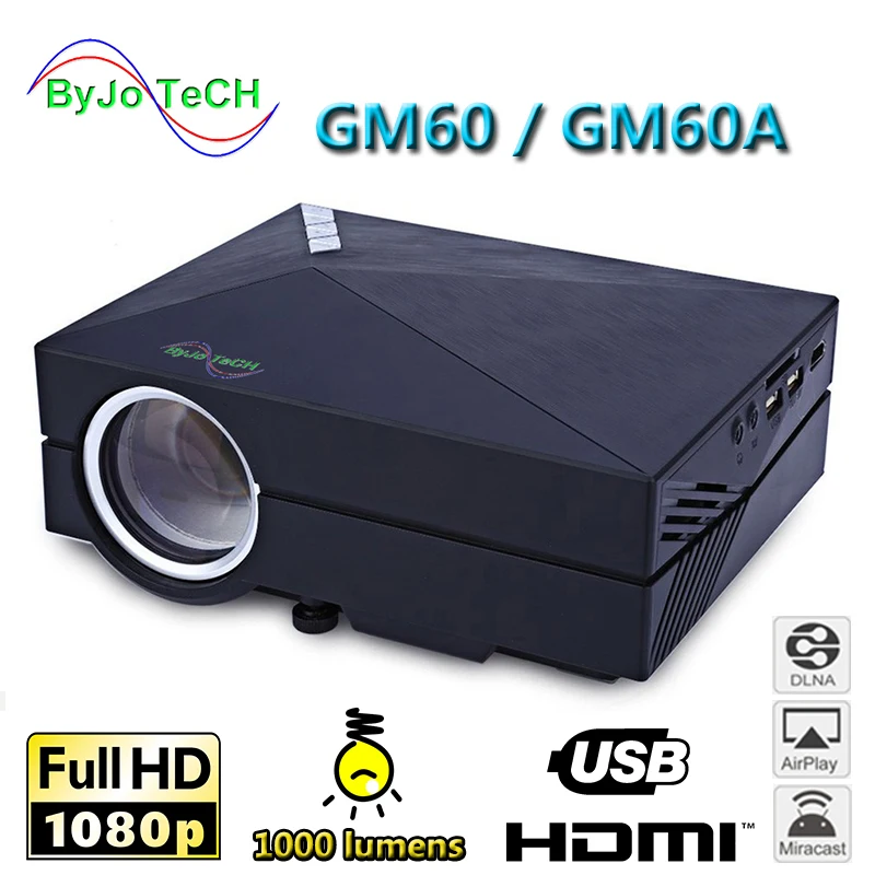 ByJoTeCH GM60 Series HD Projector 1000 lumens support 1080P Mini Home Theater 3D Projector WIFI multi-screen interactive options