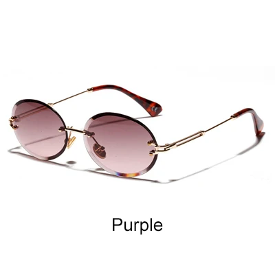 Ralferty, маленькие овальные солнцезащитные очки для женщин, без оправы, с кристаллами, облачные солнцезащитные очки для женщин, UV400, градиентные очки, аксессуары W18904 - Цвет линз: Фиолетовый