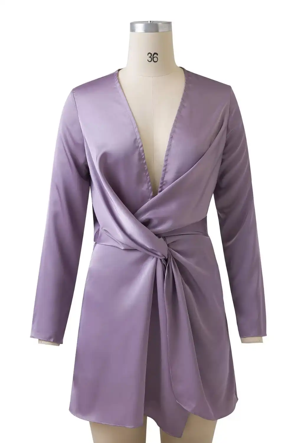 purple satin wrap dress