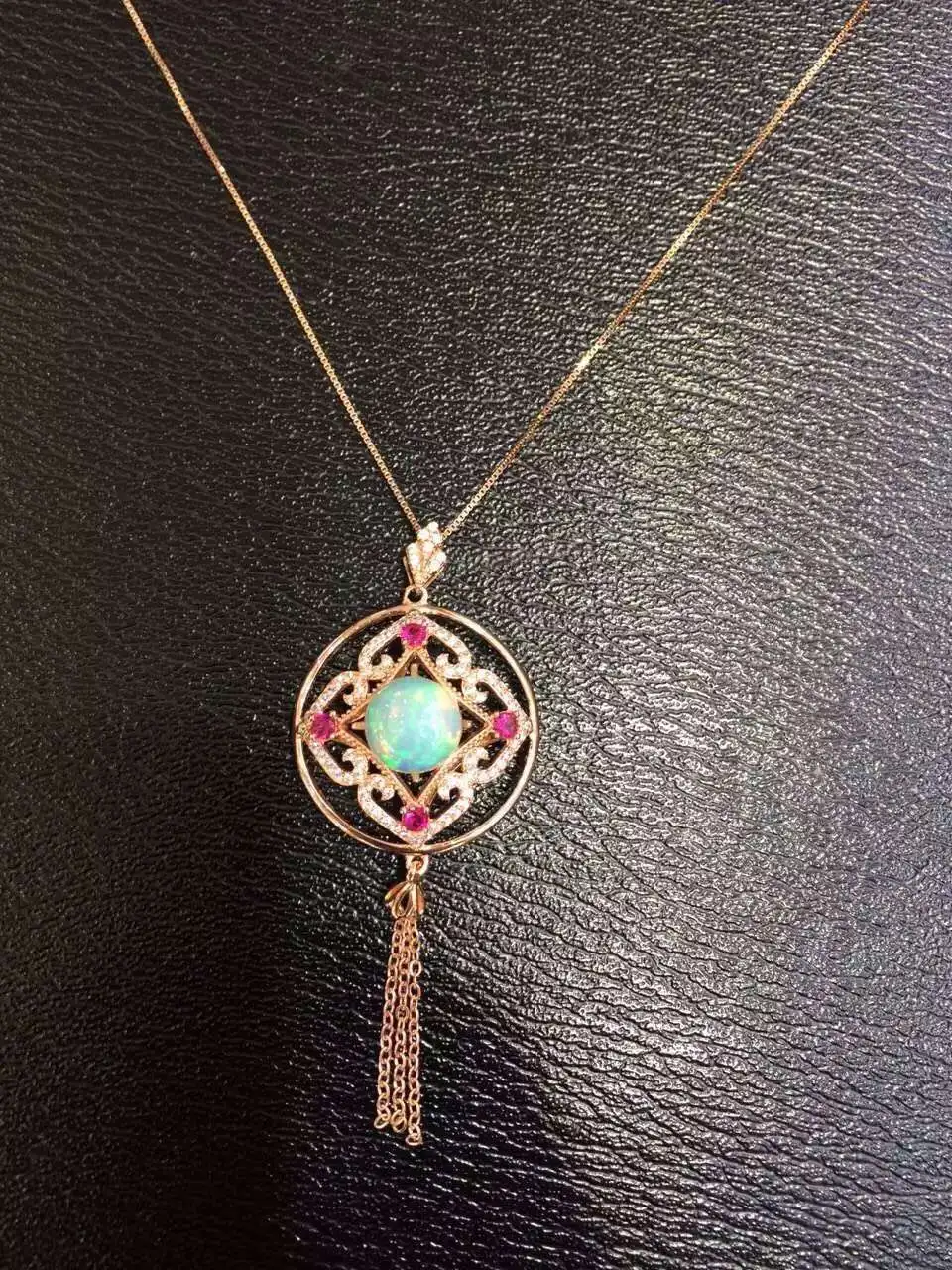  Naturel multicolore opale pendentif naturel pierre gemme pendentif collier S925 argent rétro rond c