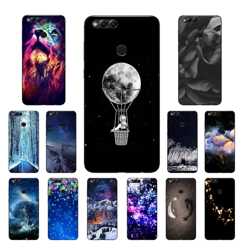 Clear TPU for Honor 7X Back Phone Cover Soft Silicone Huawei honor Snowflake Printing Cases 5.93&quot Fundas |