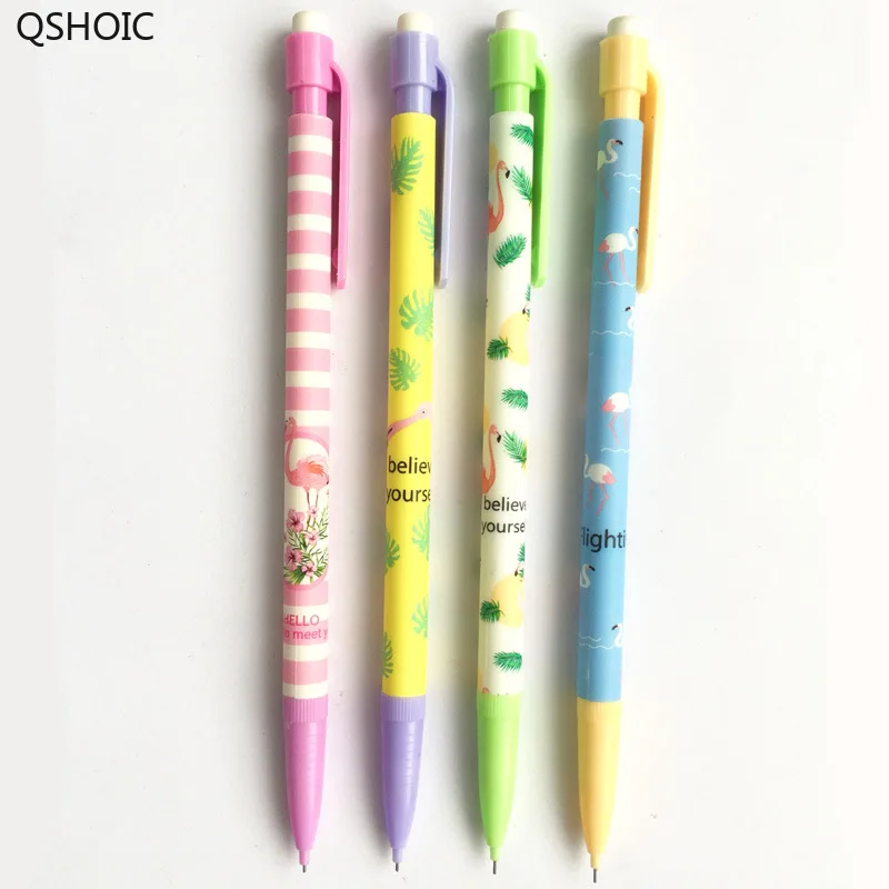

48PCS/SET Fresh Flamingo Cartoon Rubber Head Automatic Pencil Student Moving Pencil Writing Pen Stationery 0.5mm