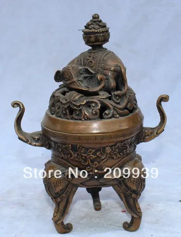 

00832 9" Marked Chinese Bronze Elephant zun Flower Incense Burner Censer States statue