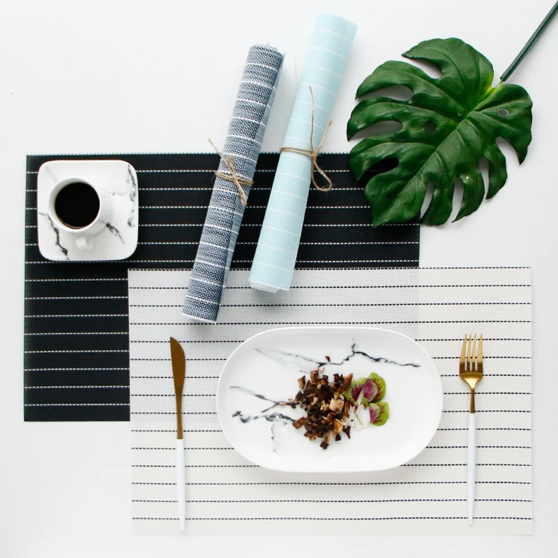 

Placemat Elegant Strip Tableware Pad Table Mat Heat Insulation Non-Slip Placemats Disc White Pads Bowl Coaster Washable Mat Pads