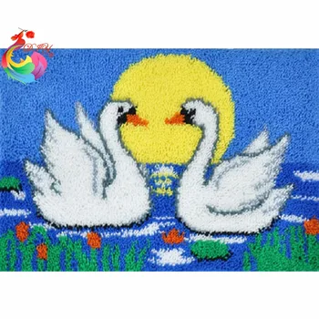 

Unfinished Crocheting Rug Yarn Cushion Embroidery Carpet Cartoon Swan DIY Mat Needlework Kit Latch Hook Rug Kit knitting needles