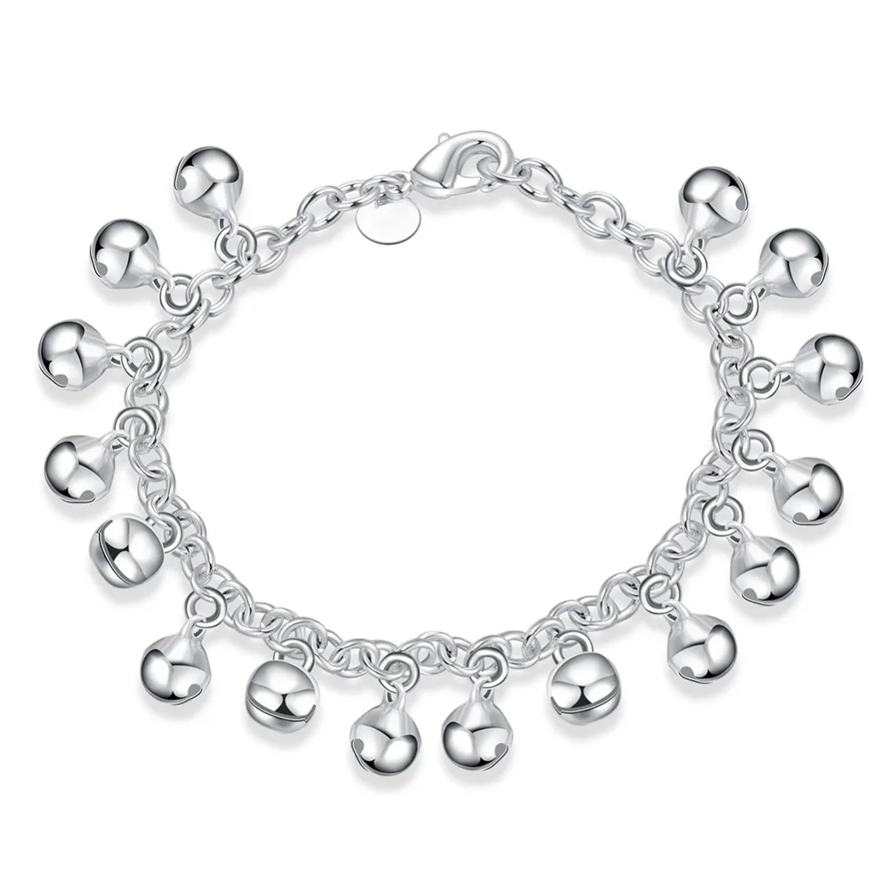 

H056 925 Sterling Silver Bracelets for women full bell ball charms link bracelet femme 2018 women accessories 925 jewelry silver