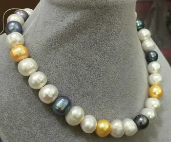 

12-13MM baroque SOUTH SEA GOLD WHITE BLACK MULTICOLOR PEARL NECKLACE18"14K Gold Clasp KKK