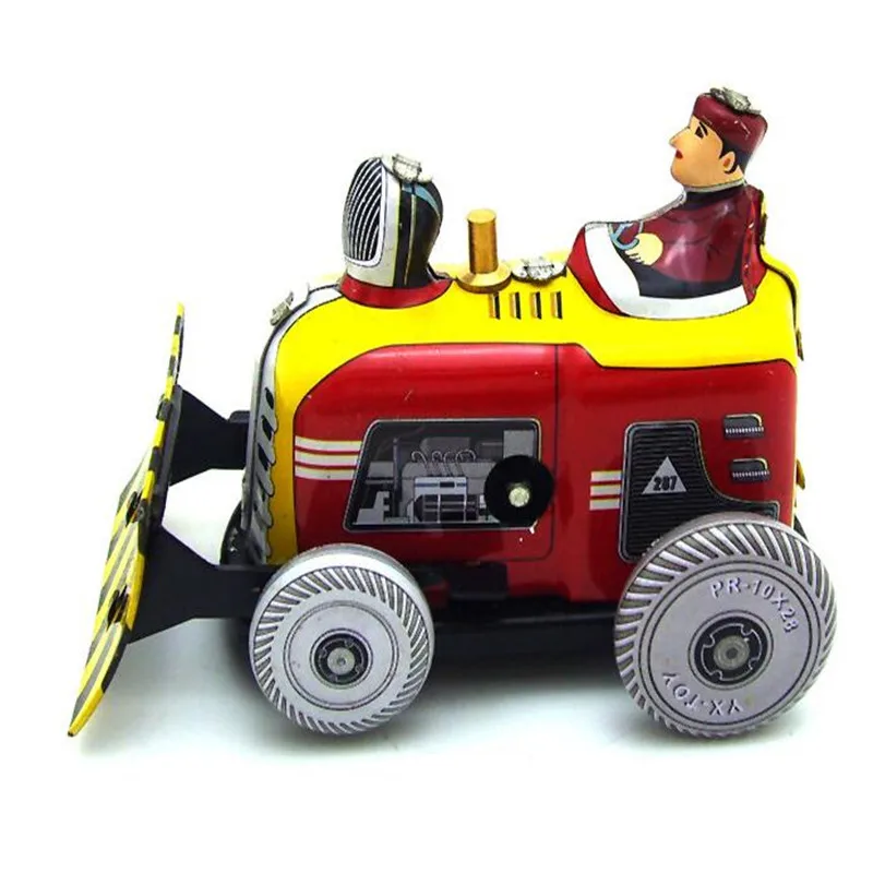 Vintage Retro Small Bulldozer Tin toy Classic Clockwork Wind Up bulldozer Collection Tin Toy For Adult Kids Collectible Gift