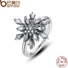 BAMOER 2016 Marca Nueva Colección Caliente Plata de Ley 925 Cristalizada de Copo de nieve, Cristales de color azul y Claro CZ Joyería PA7159