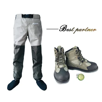 Fly Fishing Waders Pants Outdoor Hunting Wading Pants and Shoes Aqua Sneakers Overalls Felt Sole Fishing Boots Rock Shoes FYM1