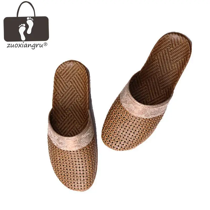 

Zuoxiangru Summer New Men's Slippers Comfortable Breathable Linen Indoor Slippers Anti-slip Eva Soles Home Shoes Beach Slippers
