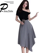 Модные однотонные Цвет юбка Для женщин осенью нерегулярные средней длины высокой талией личность юбка