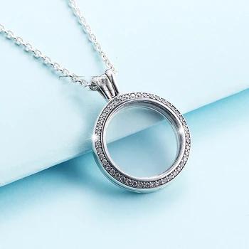 

Women Jewelry 925 Sterling Silver Medium Sparkling Floating CZ Locket Necklace