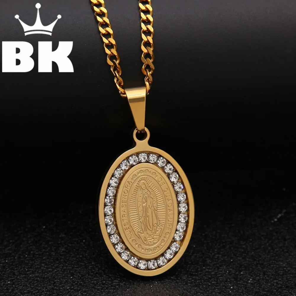 Buy Gold Tone Silver Round Virgin Mary Pendant