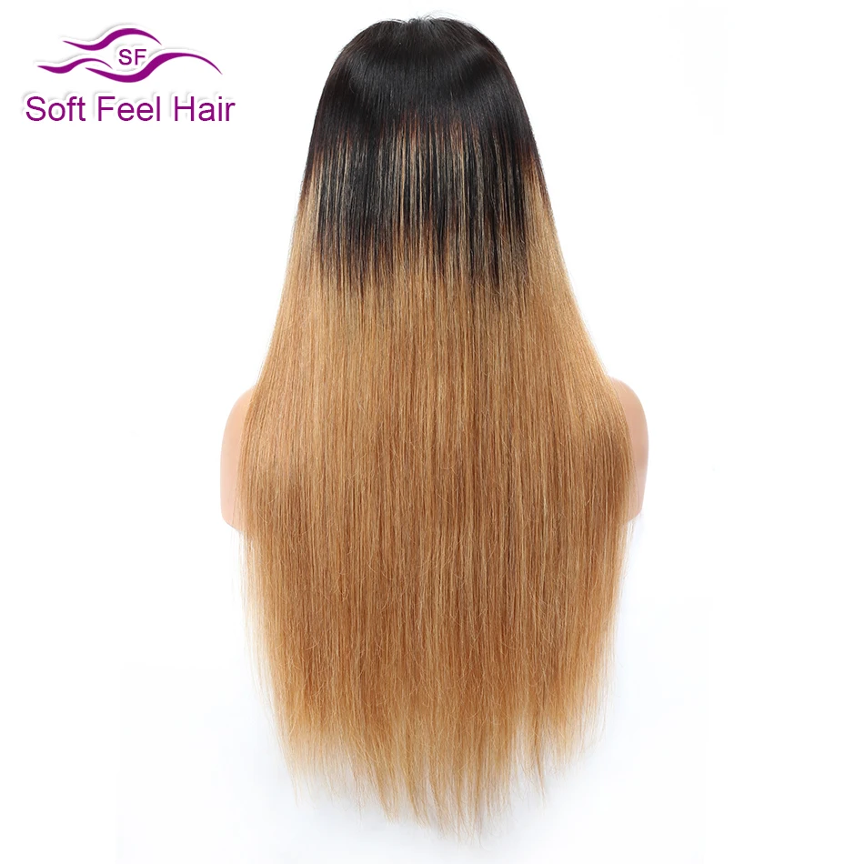 Soft Feel Hair 4*4 Омбре блонд Кружева Закрытие парик 1B/27 человеческие волосы Закрытие парики для черных женщин Remy бразильский парик Средний часть