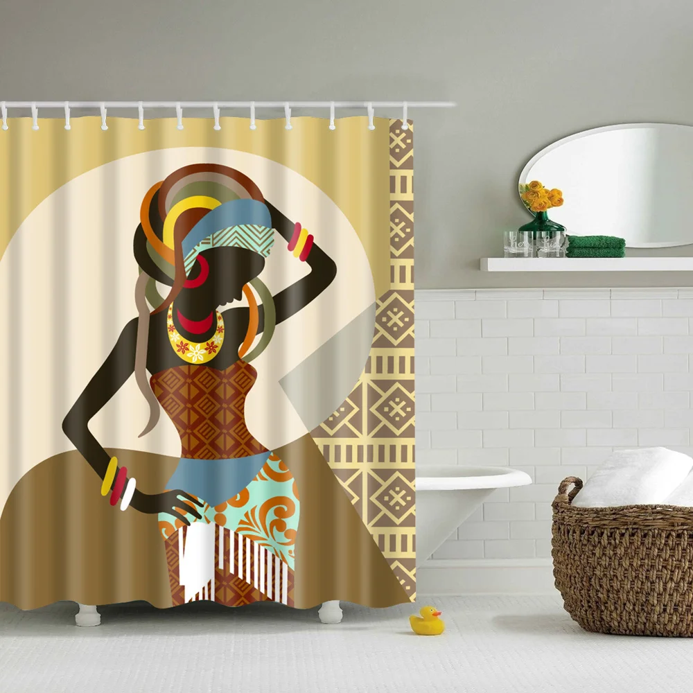 Африканская женщина, сексуальная Девичья занавеска для душа, для мытья ванной, для душа, водонепроницаемый, Mildewproof, декор с крючками, 180x200 см, Cortina de ducha - Цвет: TZ161224