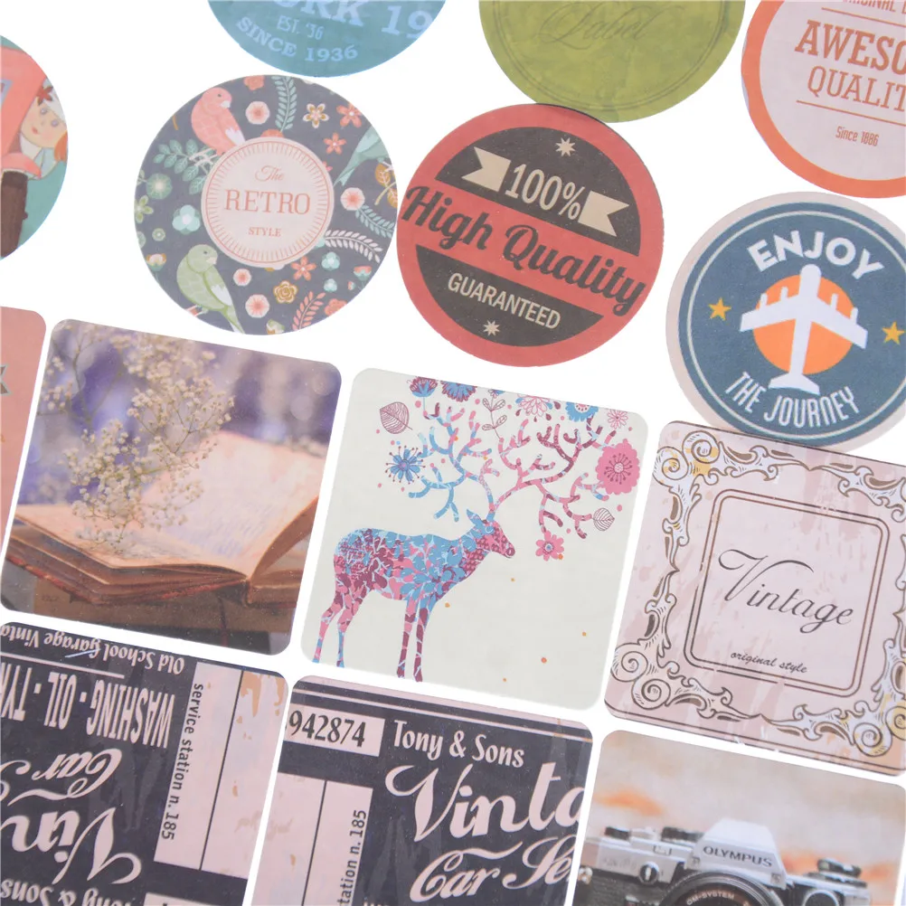 

46pcs/set Mini Cute Kawaii Stickers Vintage Retro Sticky Scrapbooking Paper For Diary Decoration Adhesive Stickers