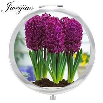 

JWEIJIAO Hyacinth Flower Makeup Mirror Floding Round compact Hand pocket Mirror For Women Girls Magnifying espejo