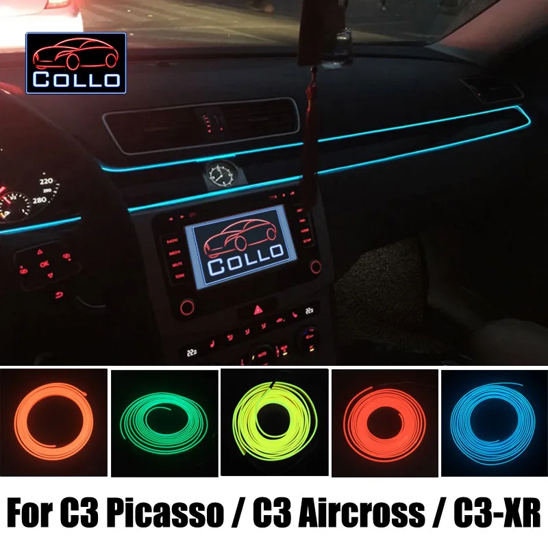 

For Citroen C3 Picasso / C3 Aircross / C3-XR / Flexible Neon Cold Light / Car Console Decorative Strip / 9M EL Wire easy to DIY