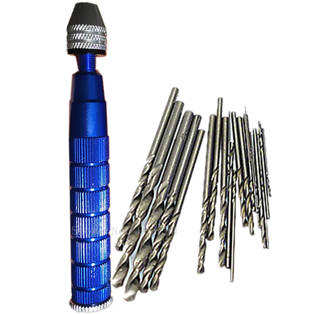 25pc Hss Twist Micro Drill Bit + Mini Manual Aluminum Hand Drill Chuck