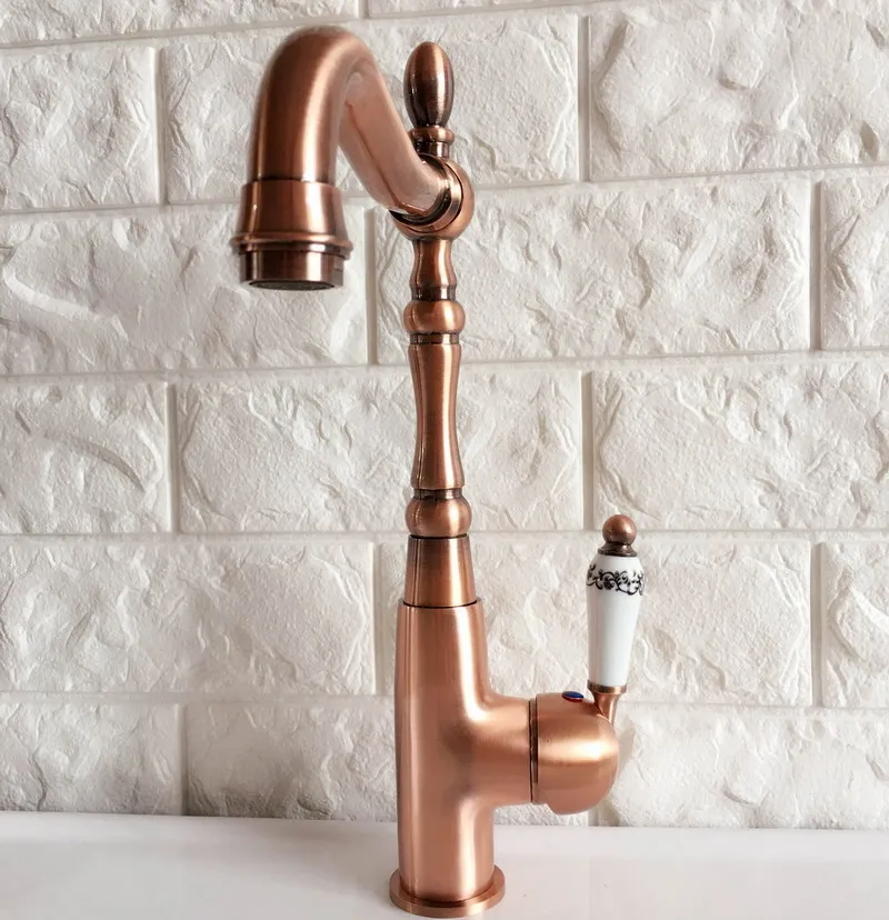 Swivel Spout Water Tap Antique Red Copper Single Handle Single Hole Kitchen Sink & Bathroom Faucet Basin Mixer Tap anf421