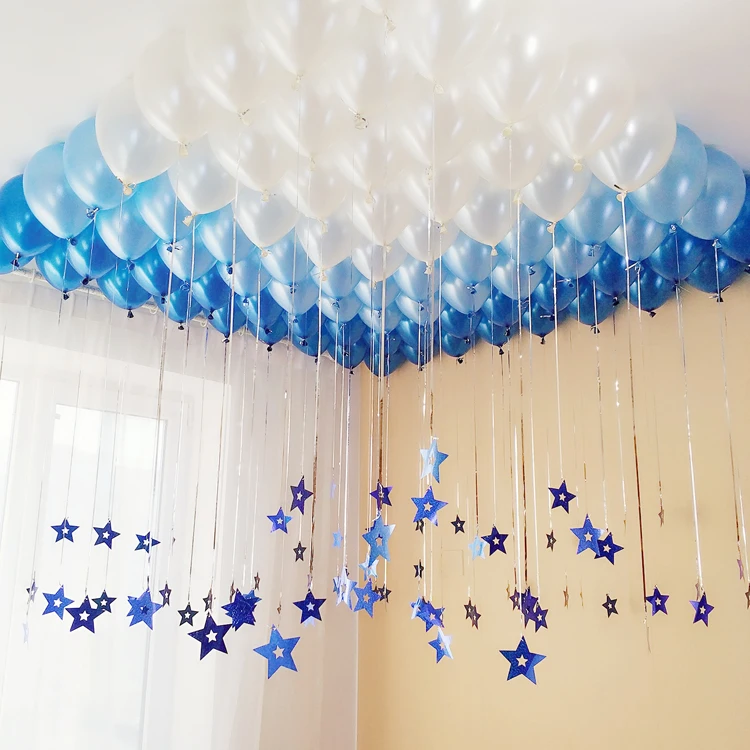 

15pcs/pack Tiffany Blue Gold Silver Balloon Wedding Birthday Party Decoration Star Sequin Ribbon Rain Pendant for Decor Festival