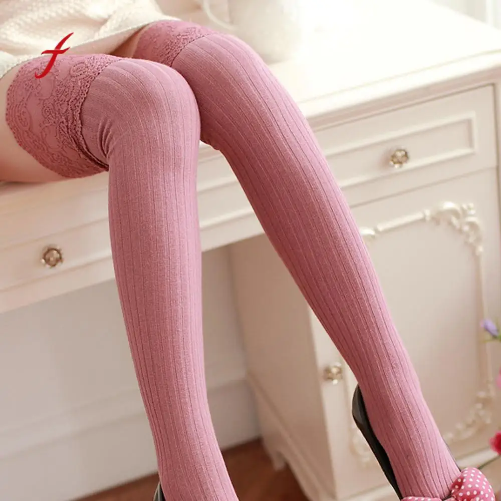 Sexy Women sock Girl Winter Socks Over Knee Leg socks Warmer Soft Cotton Lace Socks Leggin Knitted Lolita Black White