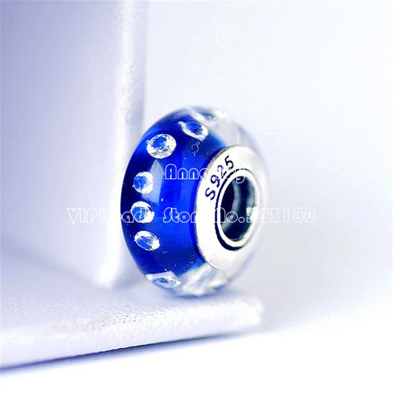 2PCS S925 Sterling Silver Clear Bubbles Blue Effervescence Murano Glass Charm Bead Fits European Style Jewelry Bracelets ZA056 | Украшения