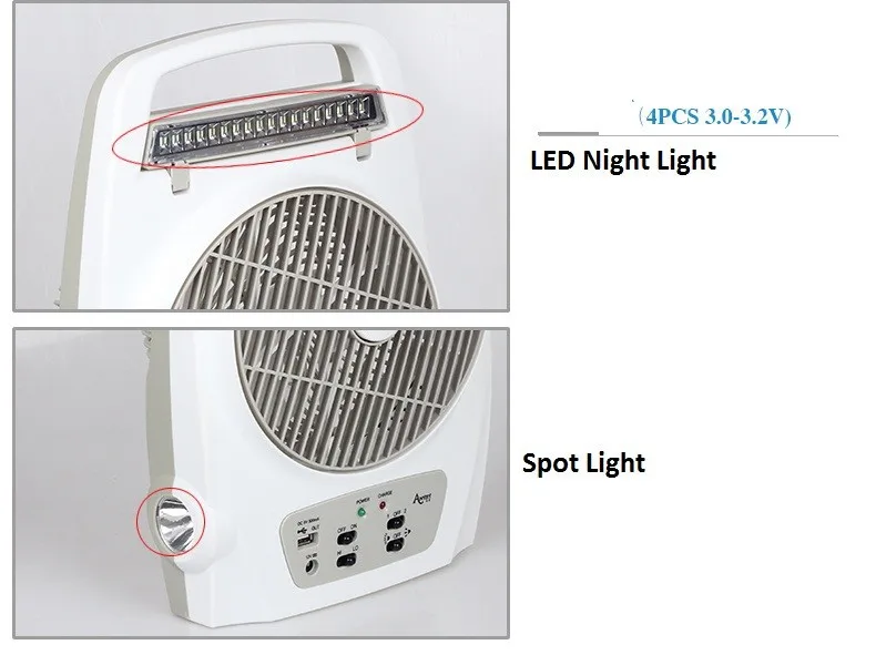 Из двери, электрический вентилятор с перезаряжаемый аккумулятор 6v4. 5ah, с USB DC5V выход+ ночник+ Spotlight, 2 механизм регулировки