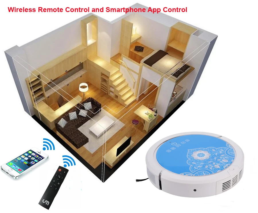 Новое поступление модный свежий синий цвет смартфон Wi-Fi приложение робот пылесос робот Aspirador обновленный с 150 мл резервуар для воды