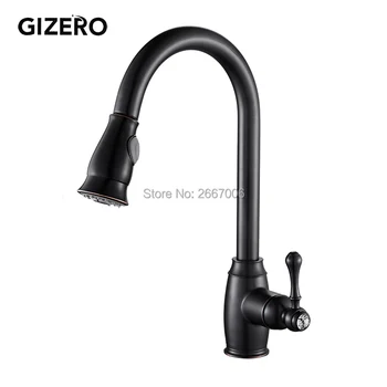 

GIZERO Free Shipping ORB Bronze Crystal Faucet Deck Mount Pull Out Spout Hot and Cold Mixer Kitchen Sink Waterfall Taps GI2077
