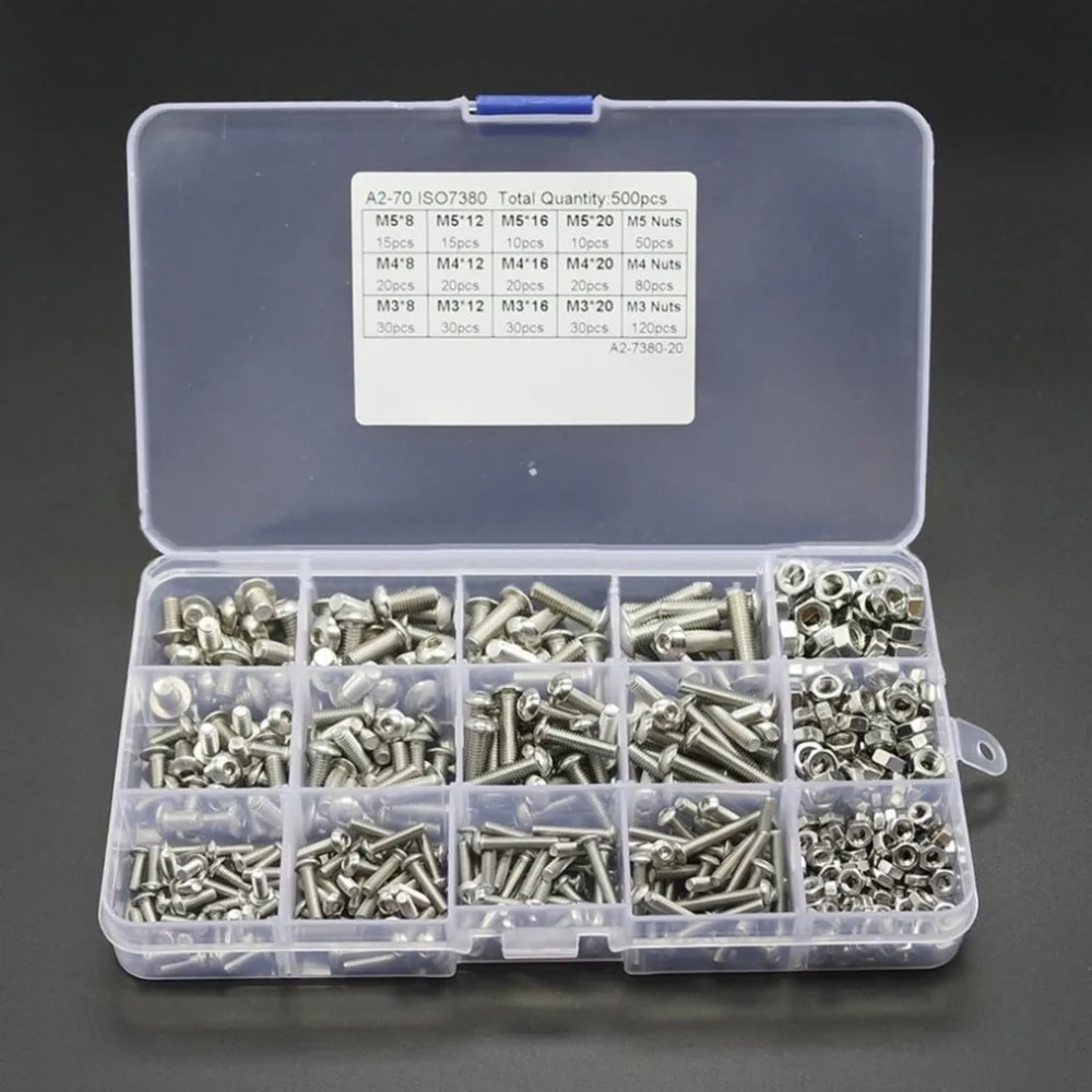 500PCS M3M4M5 Black Carbon-Steel Socket Cap Screws Hex Head Bolt Nuts Assortment Kit Furniture Fastener Assorted Kit