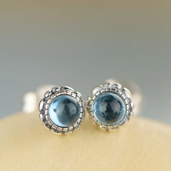 

LouLeur 925 sterling silver Topaz earrigns simple small exquisite natural blue Topaz stud earrings for women charm jewelry gift