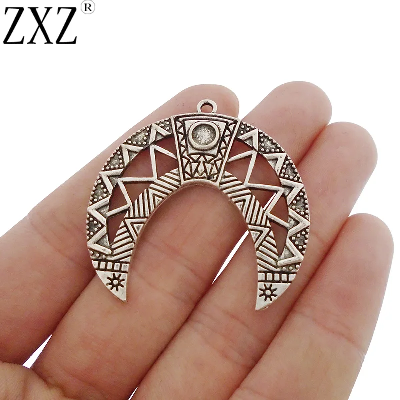 

ZXZ 5pcs Antique Silver Tone Large Crescent Moon Double Horn Charms Pendants for Jewelry Making Findings 39x39mm