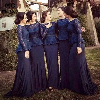 

Long Sleeve 2018 bridesmaid dresses vestidos de madrinha robe Wedding party Dress vestido de Red Appliques Lace bridesmaid dress