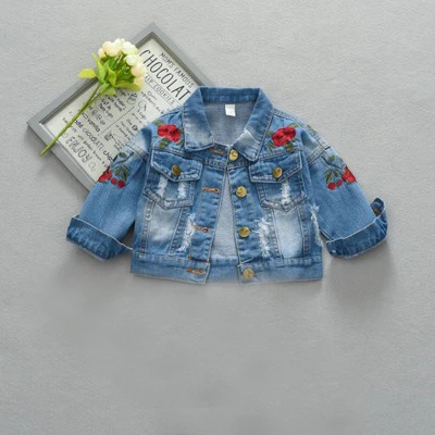 Baby Girls Denim Coats Vintage Jeans Jackets for Girl Toddler Denim Jackets Infant Jean Rose Flower Embroidery 