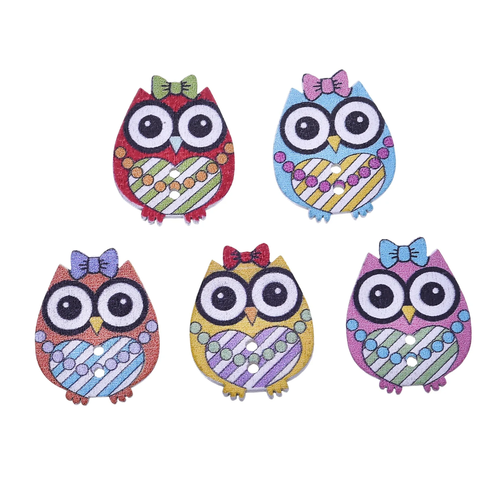 50Pcs Mixed Color Owl Wood Button Sewing Accessories Decoration Buttons