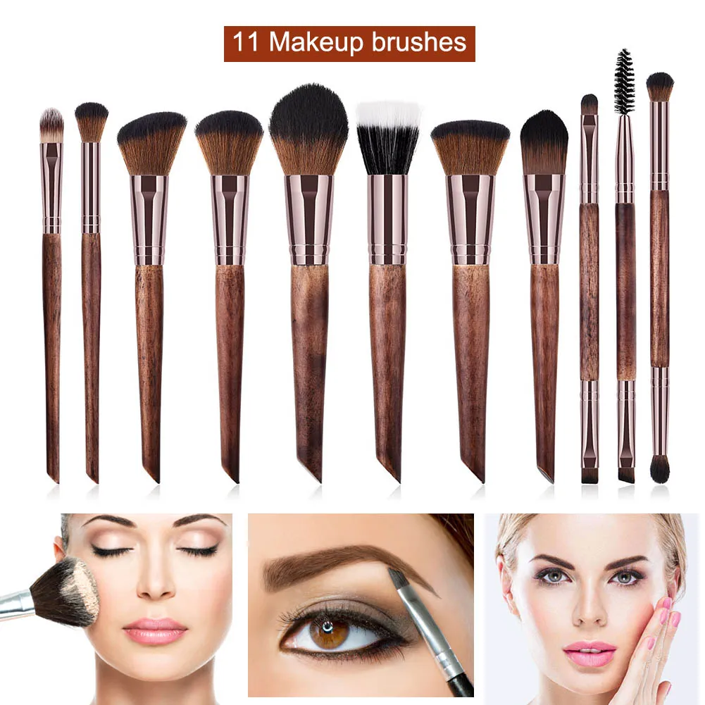 

New Arrival 11 Pcs/Set Portable Makeup Brushes Wooden Handle Travel Contour Foundation Powder Brush Tools