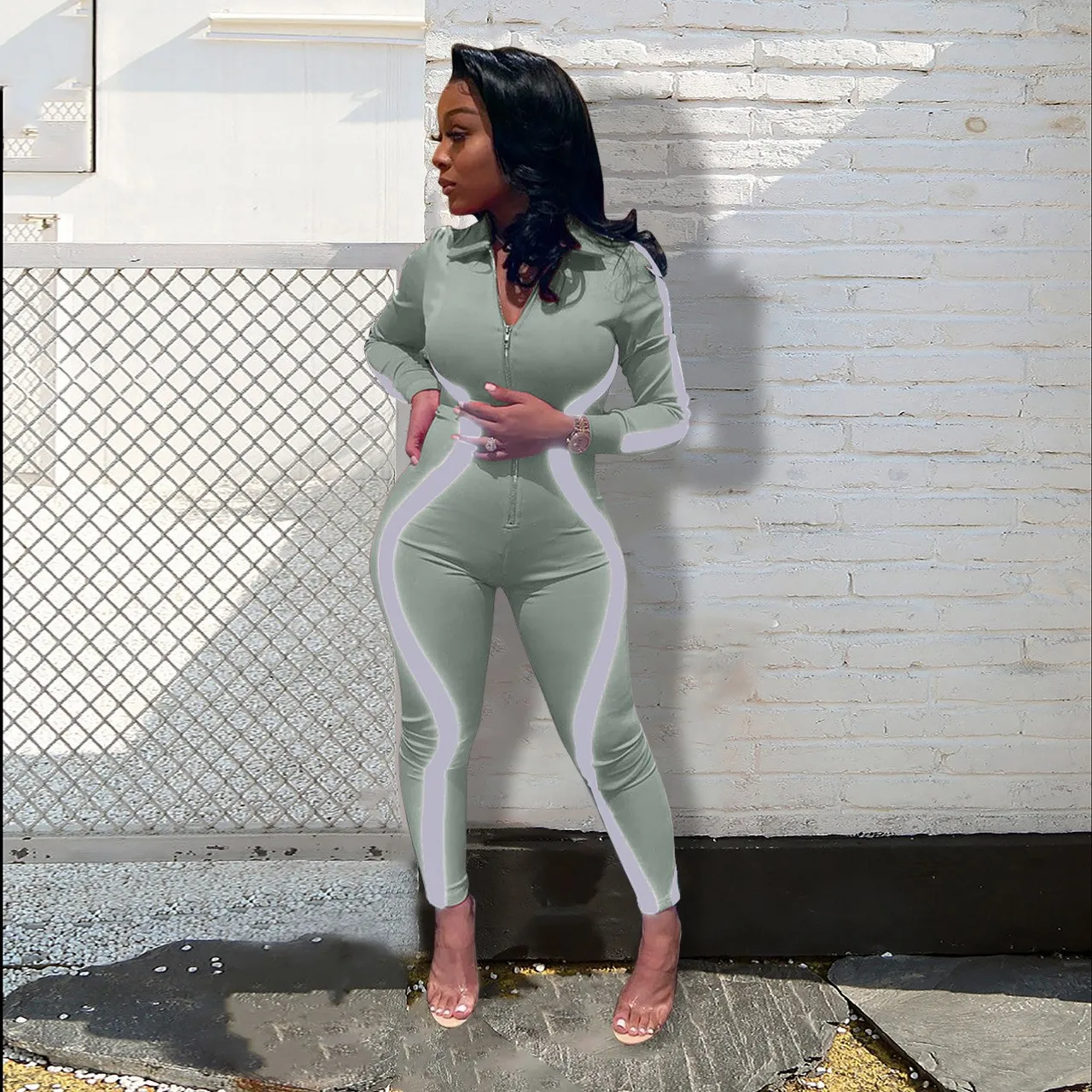 2019 Womens Jumpsuit Reflective Striped Night Version Bodycon Jumpsuit Long Sleeve Bodysuit Overalls Sexy Rompers 2019 Womens Jumpsuit Reflective Striped Night Version Bodycon Jumpsuit Long Sleeve Bodysuit Overalls Sexy Rompers