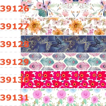 

New 50 yards lovely ribbon flowers pattern printed grosgrain ribbon 39126-39137