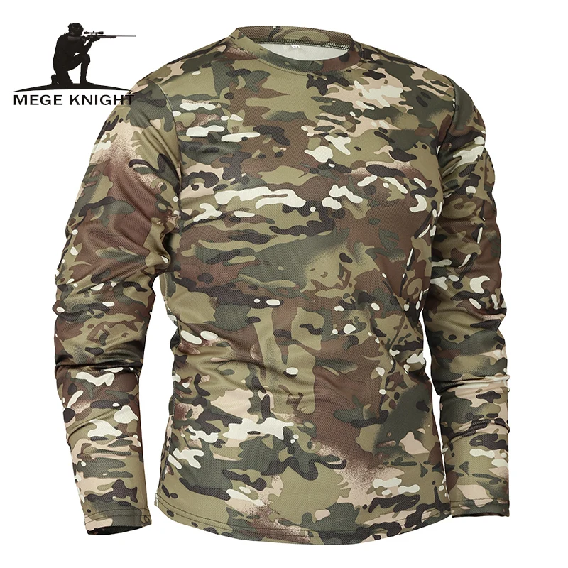 Billige Mege Marke Kleidung Neue Herbst Frühling Männer Langarm Taktische Camouflage T shirt camisa masculina Quick Dry Military Armee hemd